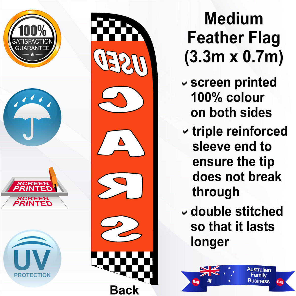 USED CARS CHECKERED Feather Flag - Rear
