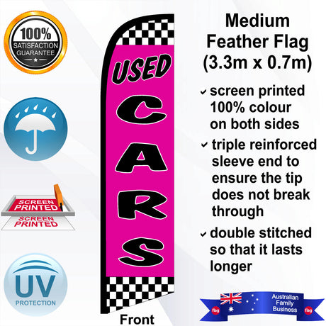 USED CARS CHECKERED Feather Flag - Front