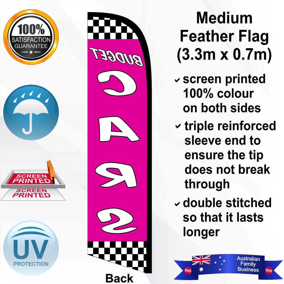 BUDGET CARS CHECKERED Feather Flag - Rear