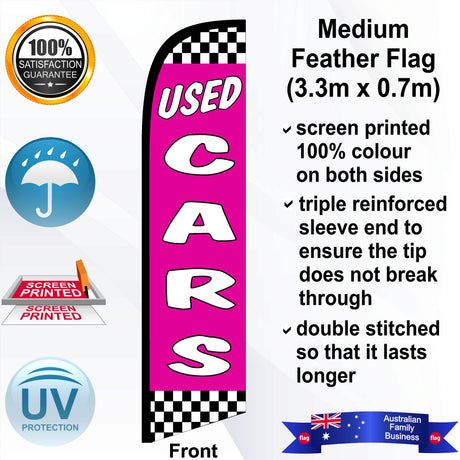 USED CARS CHECKERED Feather Flag - Front