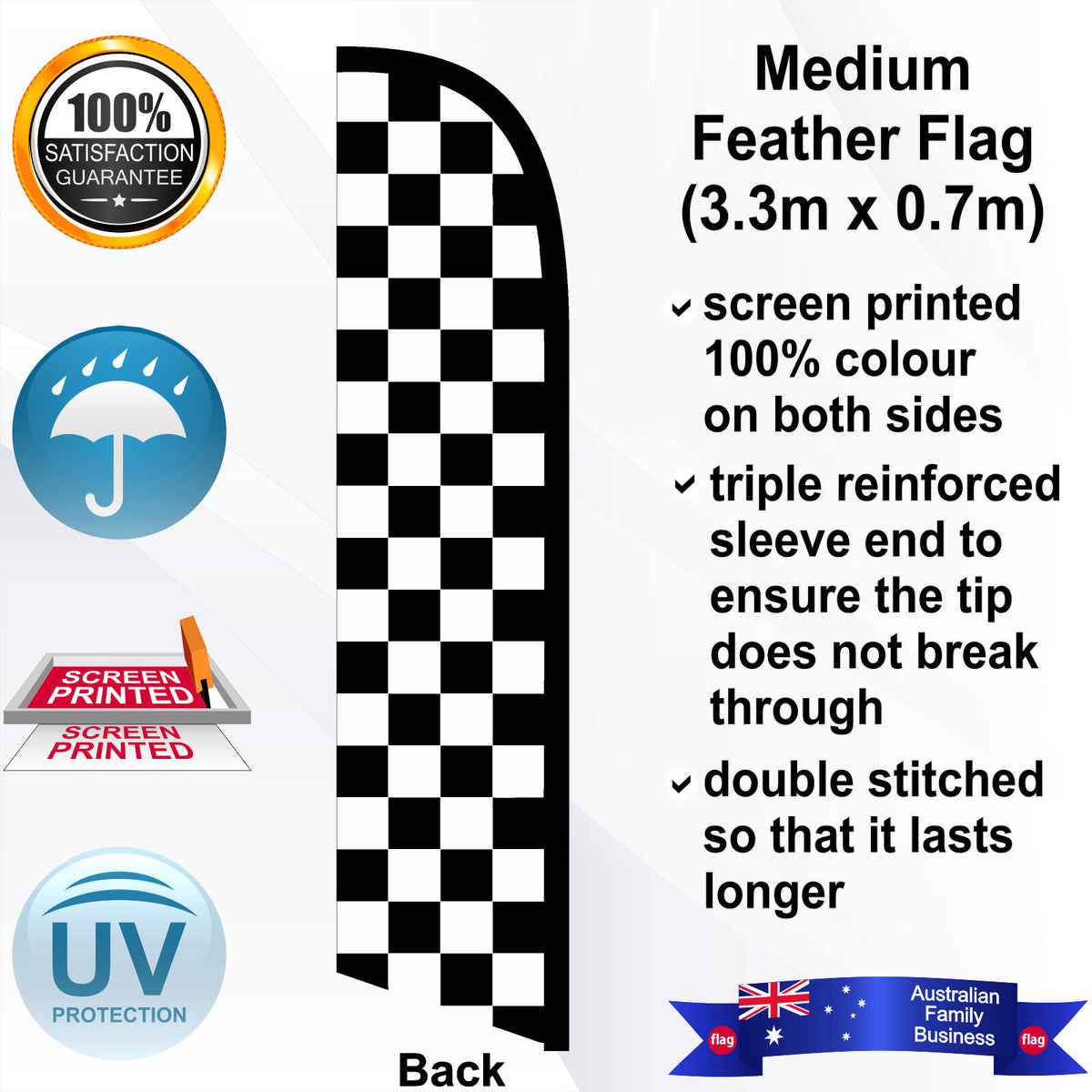 Black and White Checks Feather Flag - Rear