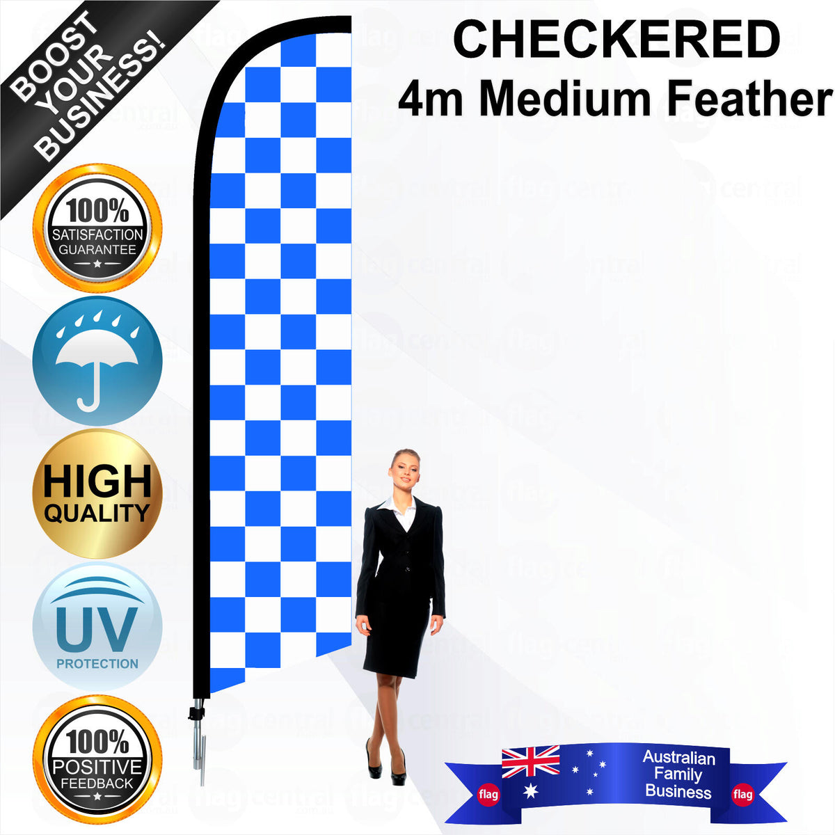 White and Blue Checks Feather Flag - Bundle
