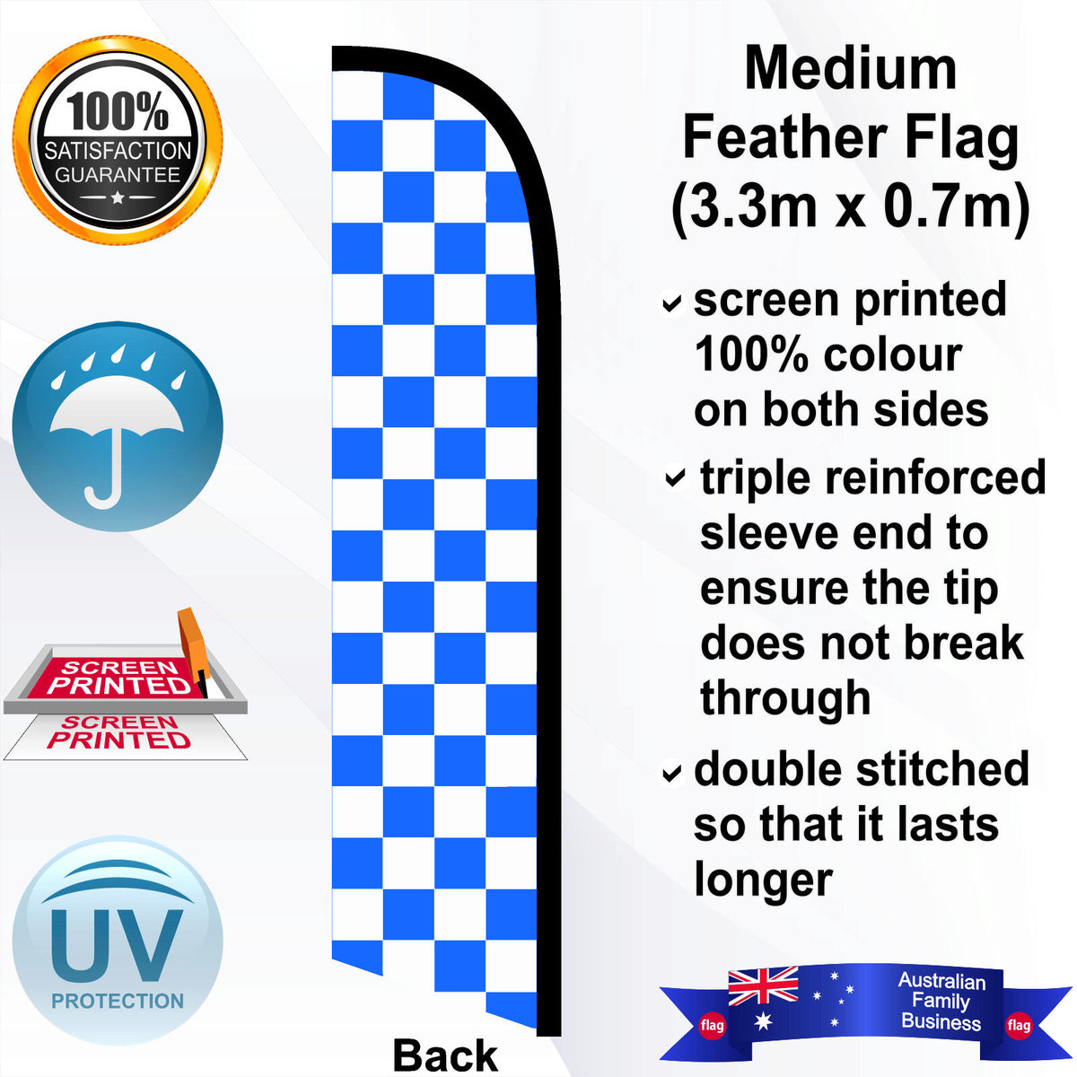 White and Blue Checks Feather Flag - Rear