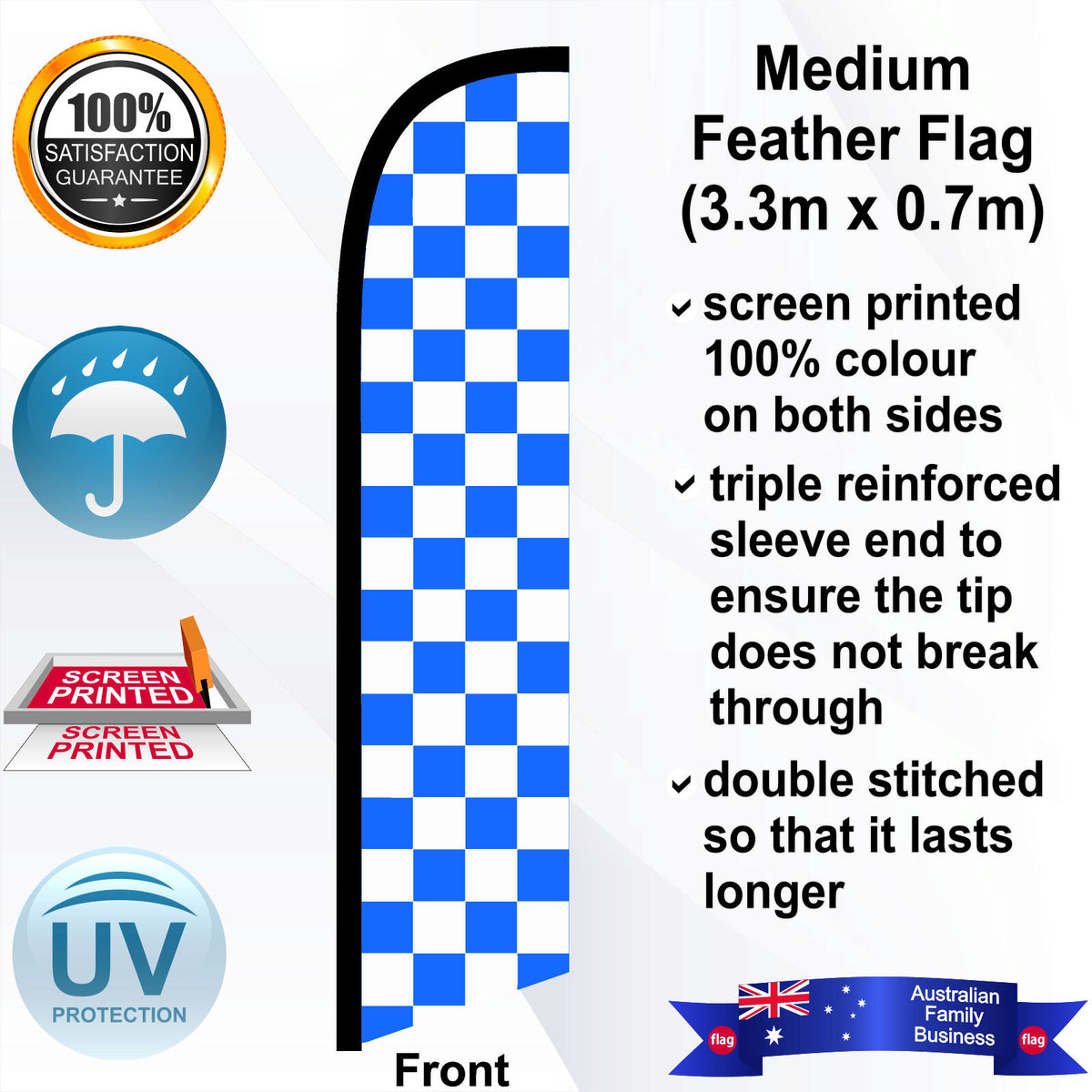 White and Blue Checks Feather Flag - Front