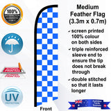 White and Blue Checks Feather Flag - Front