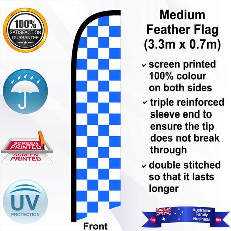 White and Blue Checks Feather Flag - Front