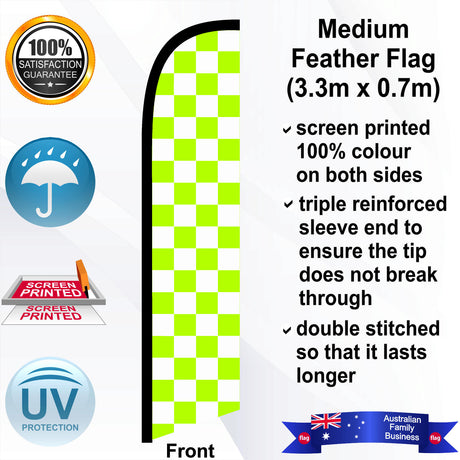 White and Green Checks Feather Flag - Front