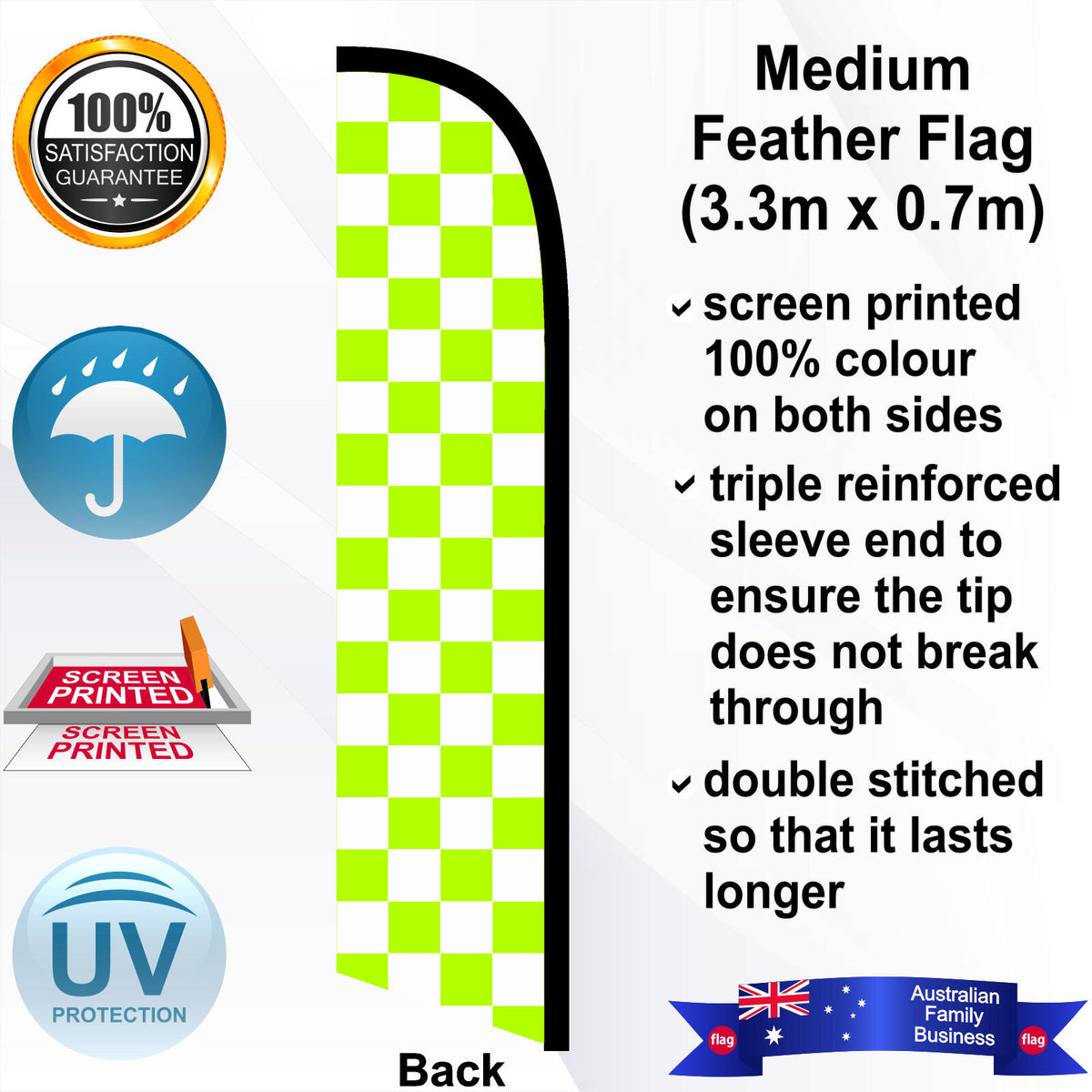 White and Green Checks Feather Flag - Rear