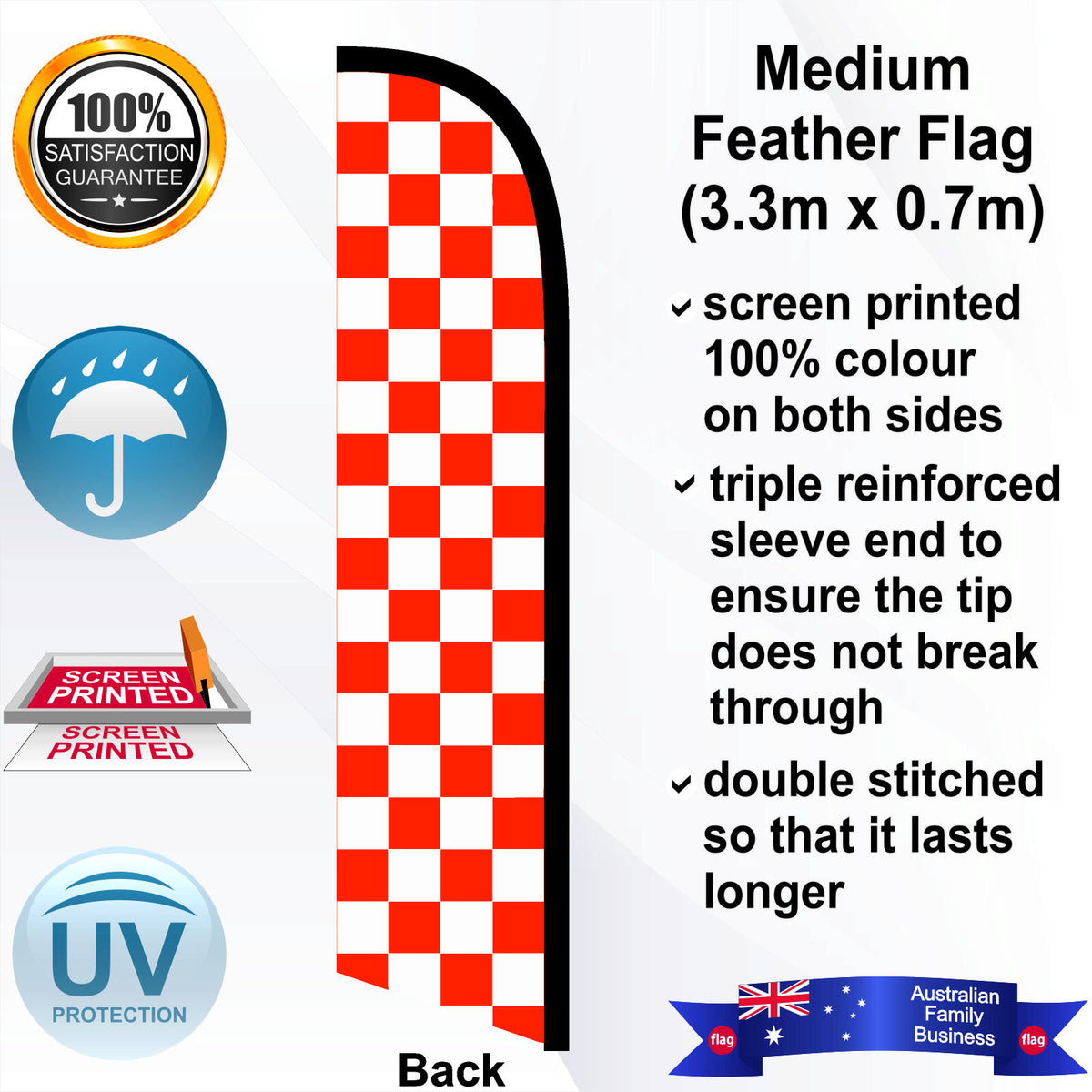 White and Orange Checks Feather Flag - Rear