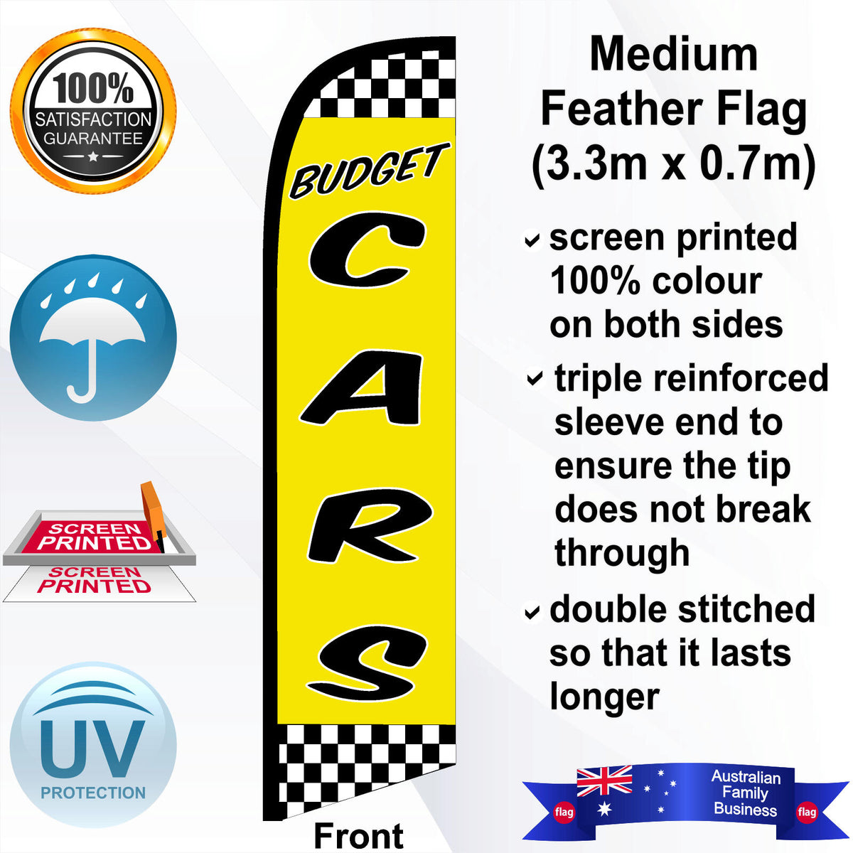 BUDGET CARS CHECKERED Feather Flag - Front