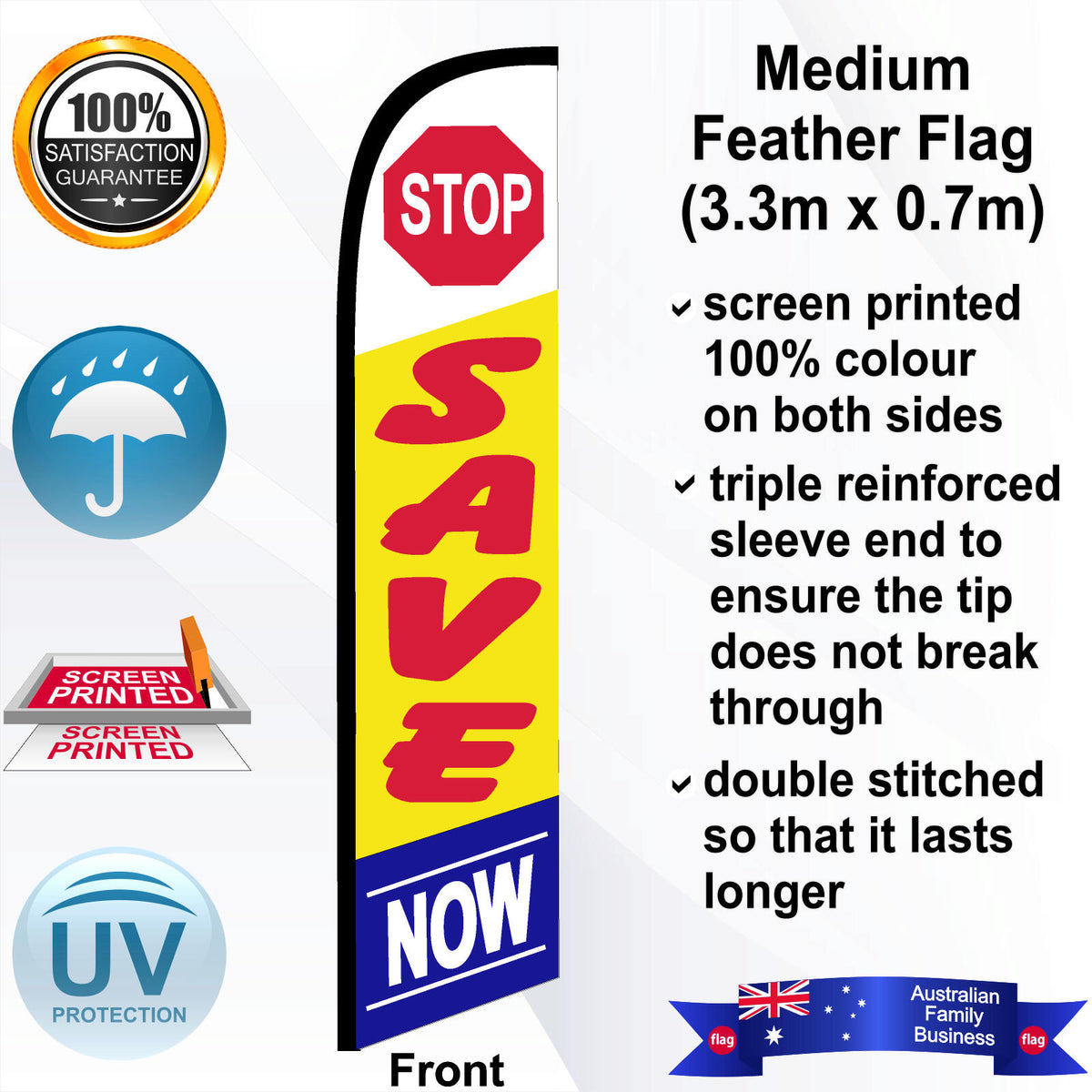STOP SAVE NOW Feather Flag - Front