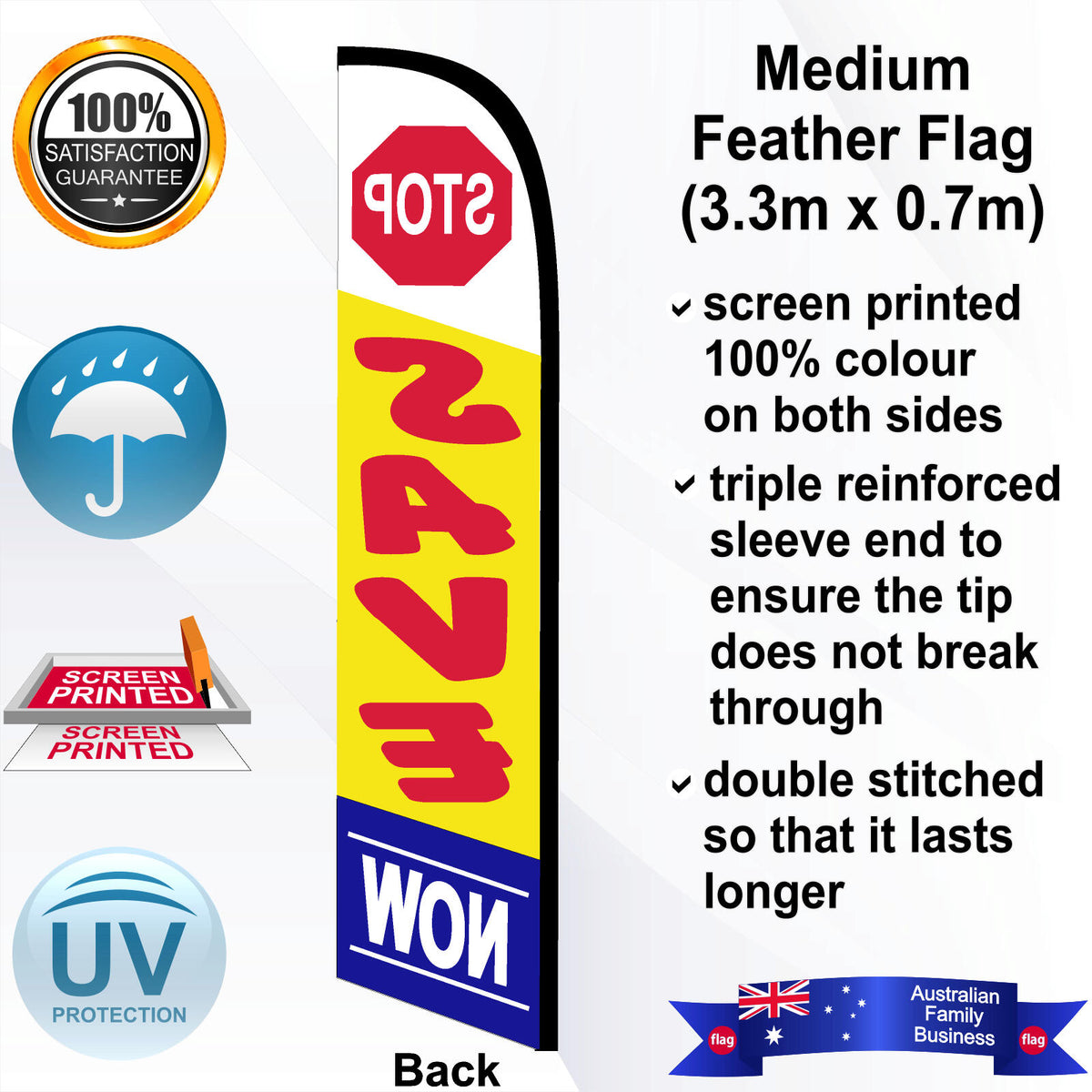 STOP SAVE NOW Feather Flag - Rear