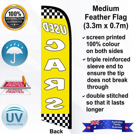 USED CARS CHECKERED Feather Flag - Rear