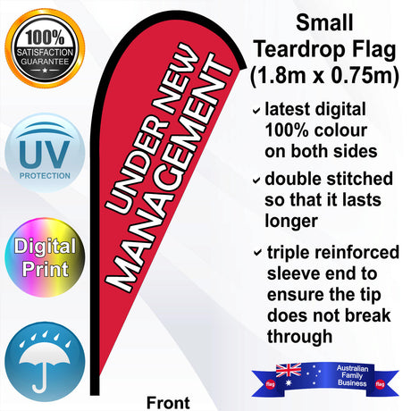 UNDER NEW MANAGEMENT Teardrop Flag - Front