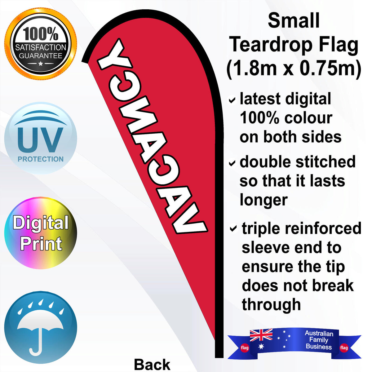 VACANCY Teardrop Flag - Rear