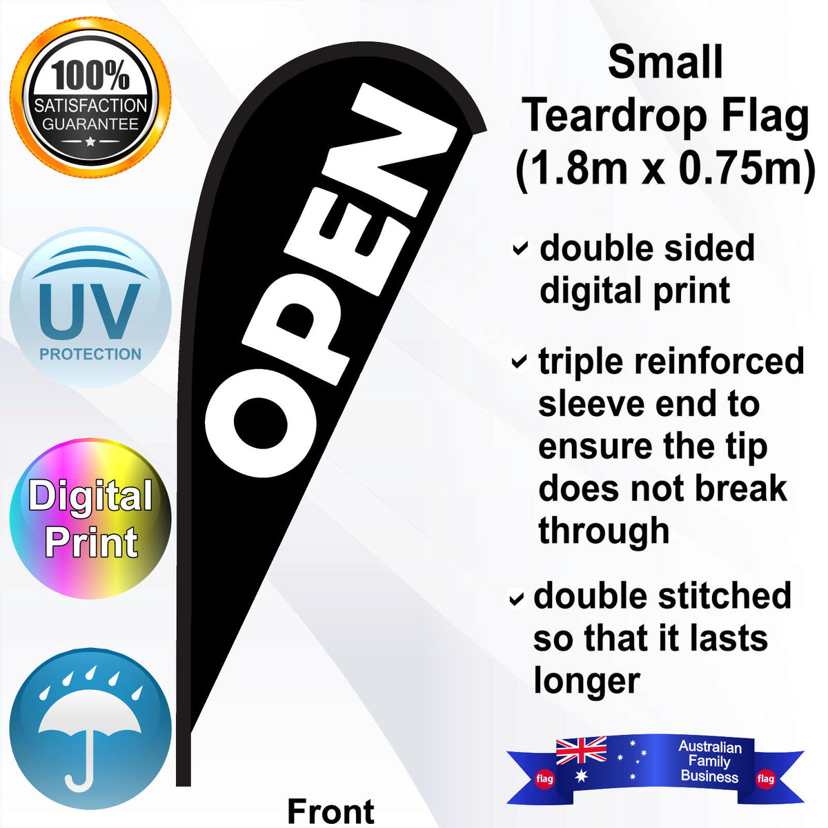 OPEN Teardrop Flag - Front