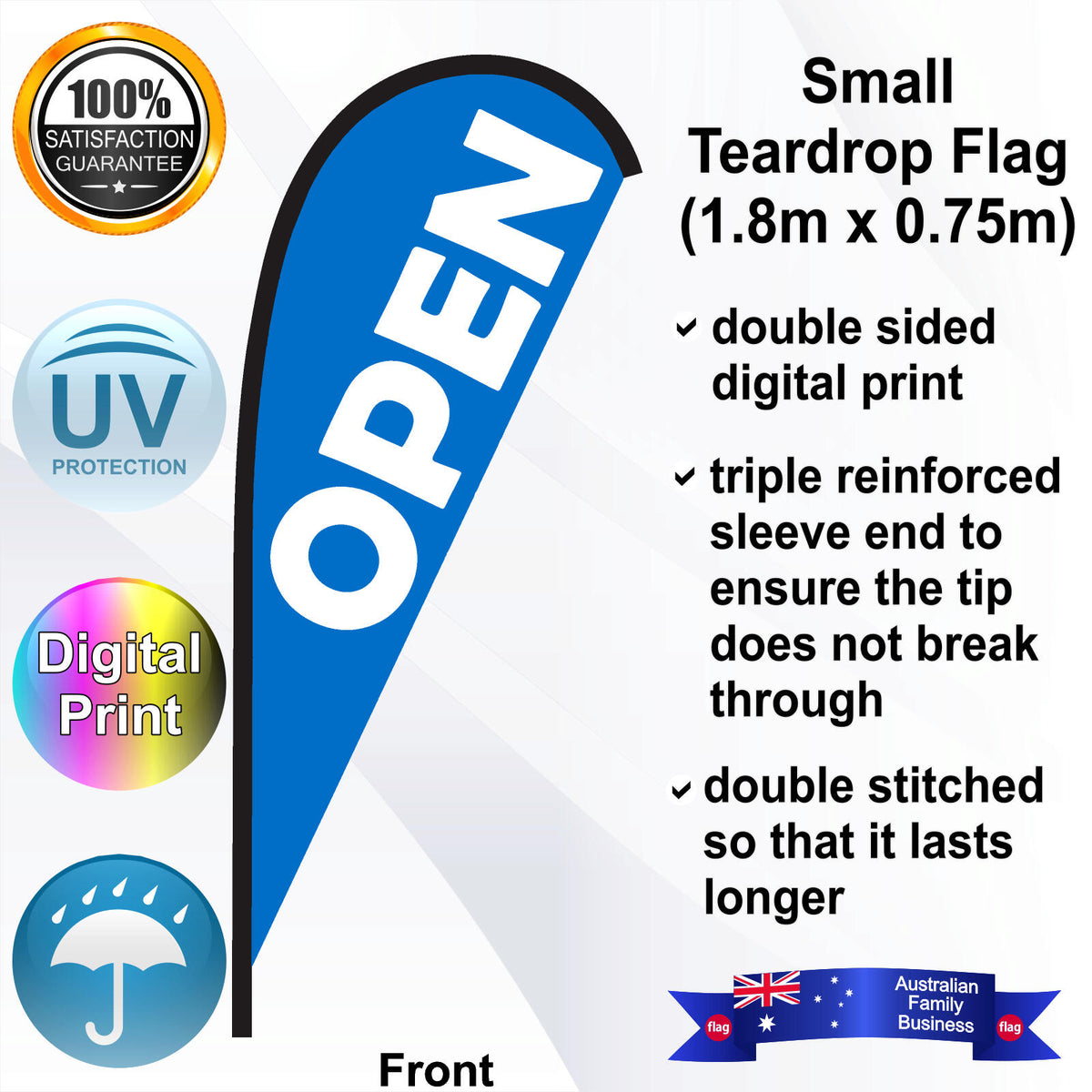 OPEN Teardrop Flag - Front