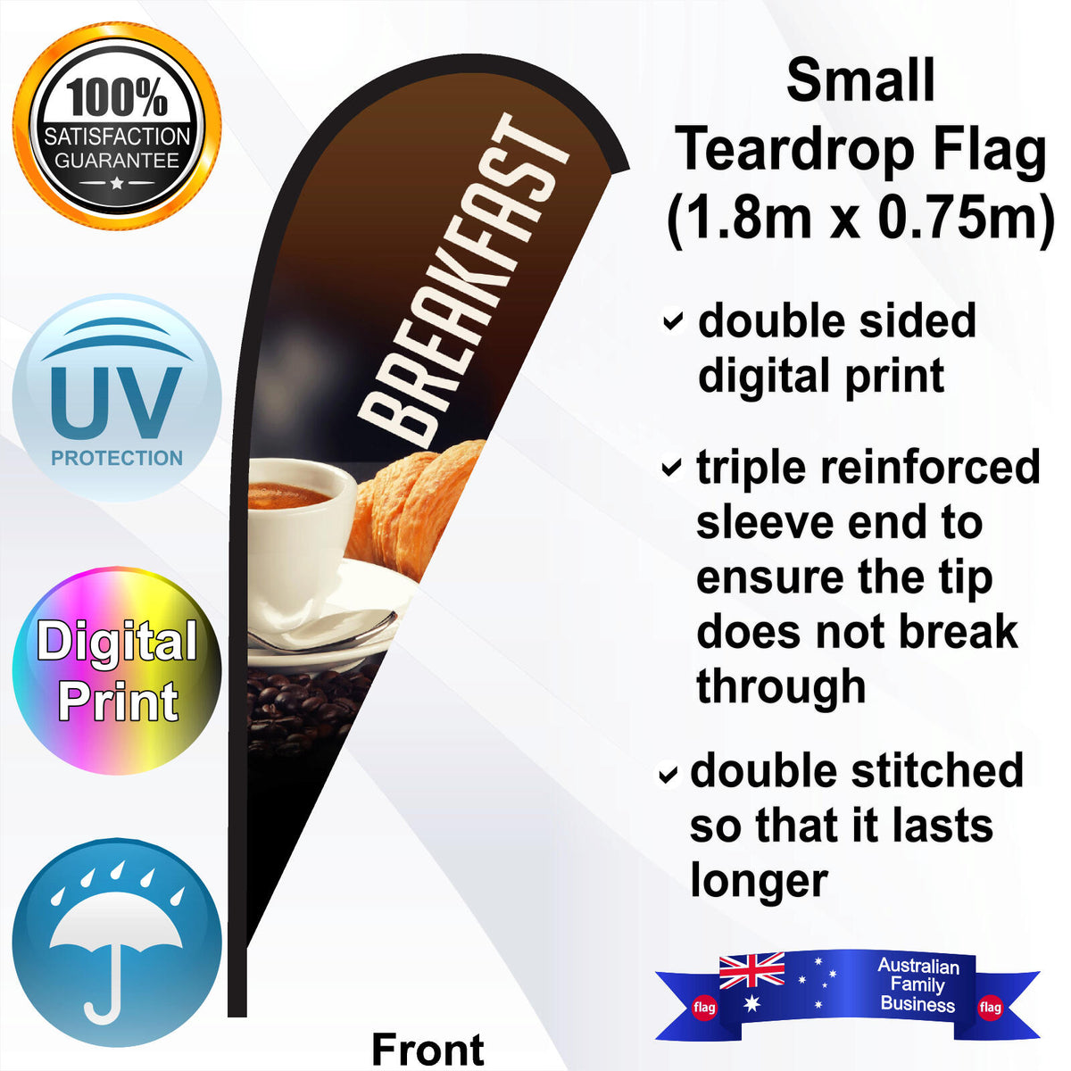 BREAKFAST Teardrop Flag - Front