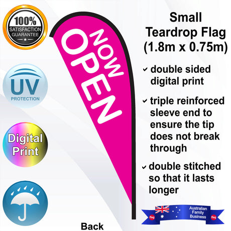 NOW OPEN Teardrop Flag - Rear