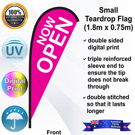 NOW OPEN Teardrop Flag - Front