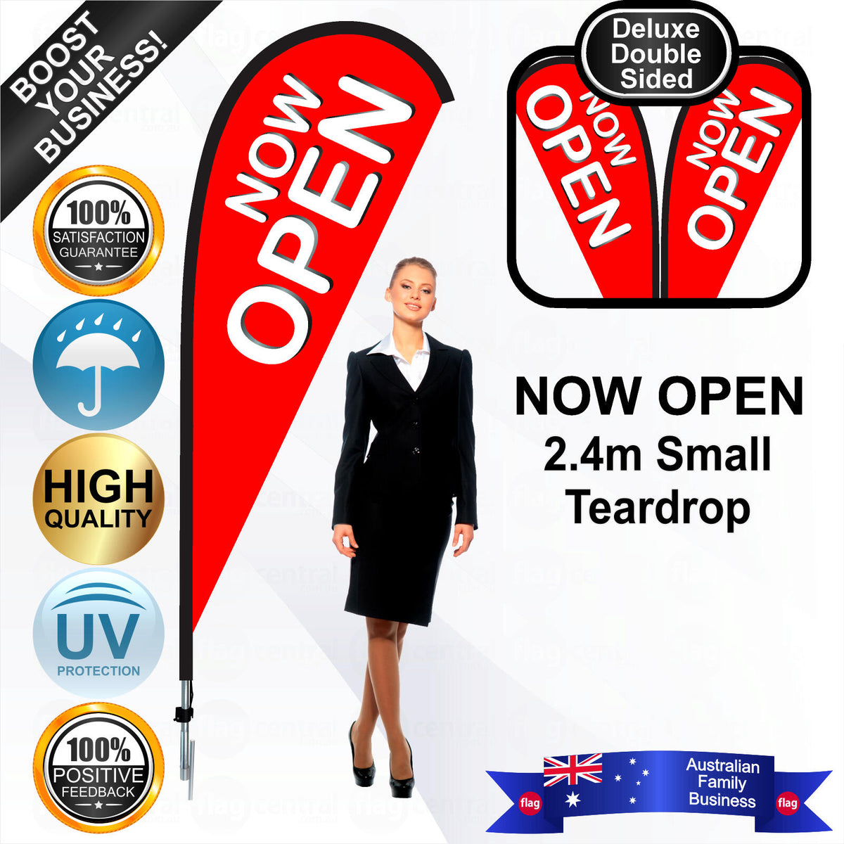 NOW OPEN Teardrop Flag - Bundle