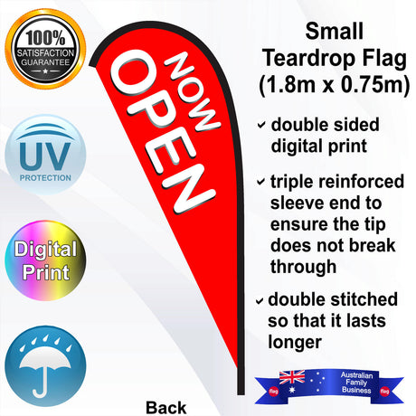 NOW OPEN Teardrop Flag - Rear