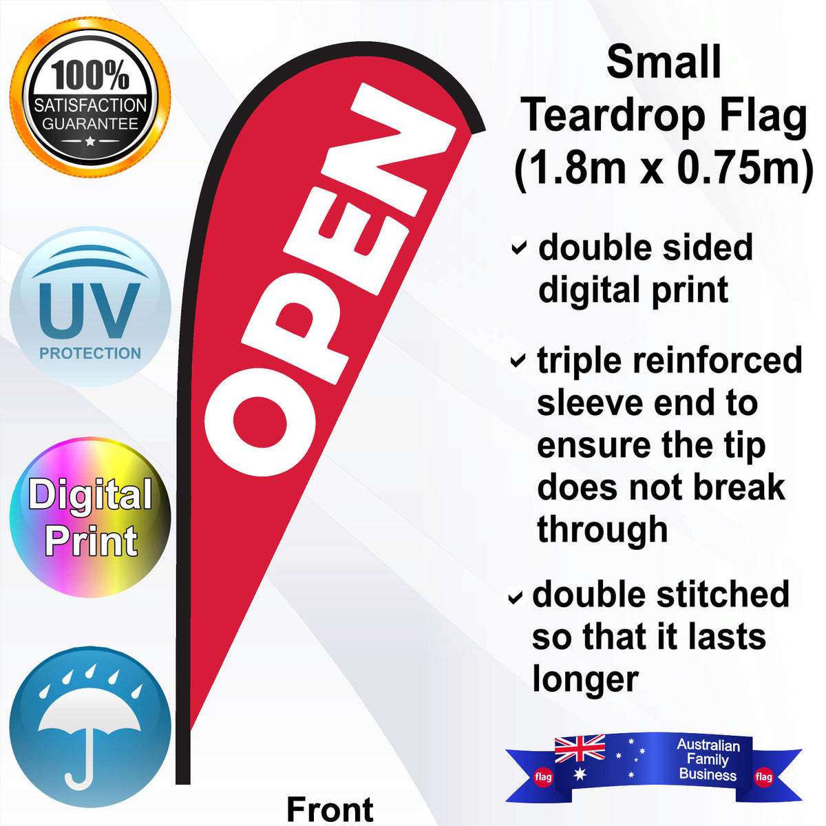 OPEN Teardrop Flag - Front