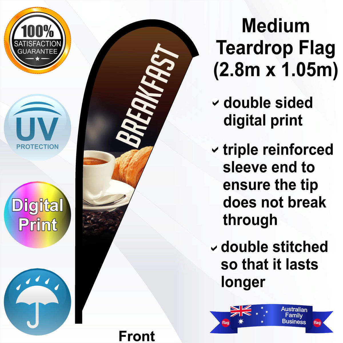BREAKFAST Teardrop Flag - Front