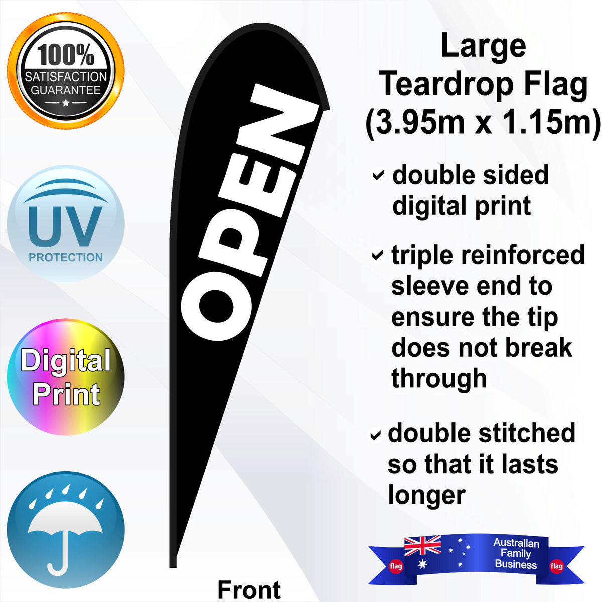 OPEN Teardrop Flag - Front