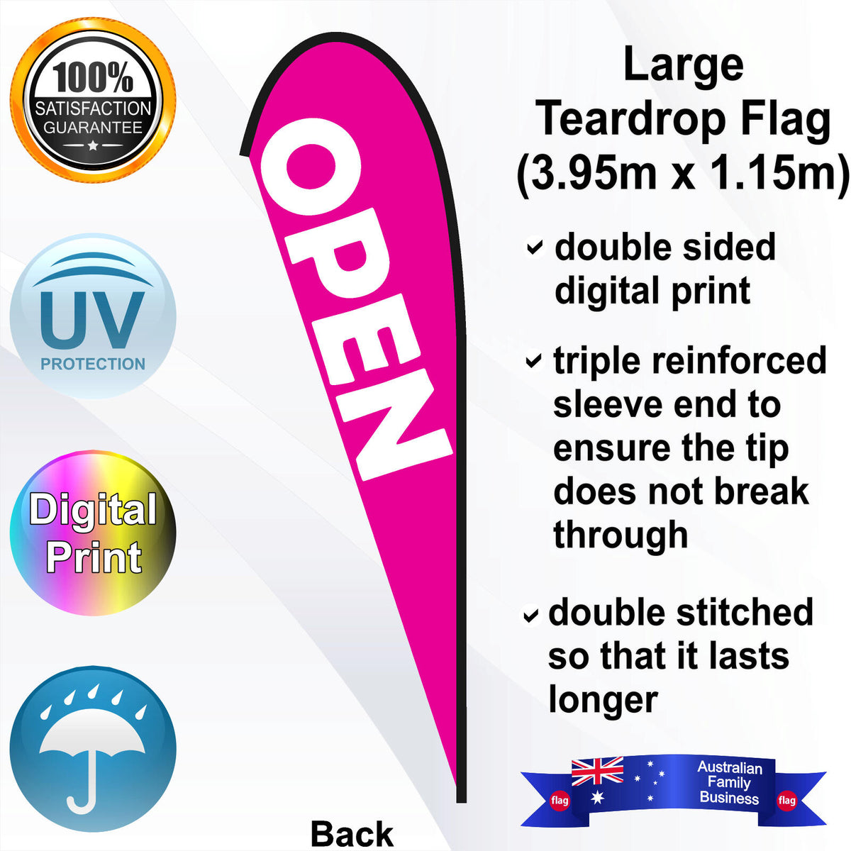 OPEN Teardrop Flag - Rear