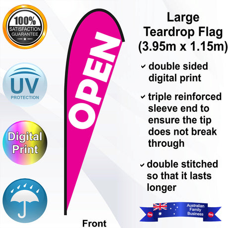 OPEN Teardrop Flag - Front