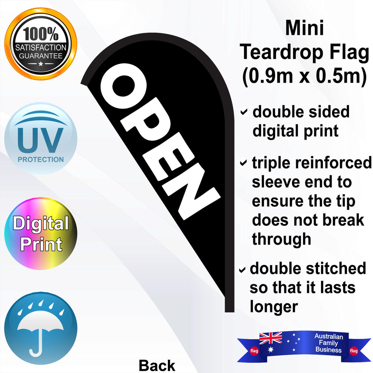 OPEN Teardrop Flag - Rear