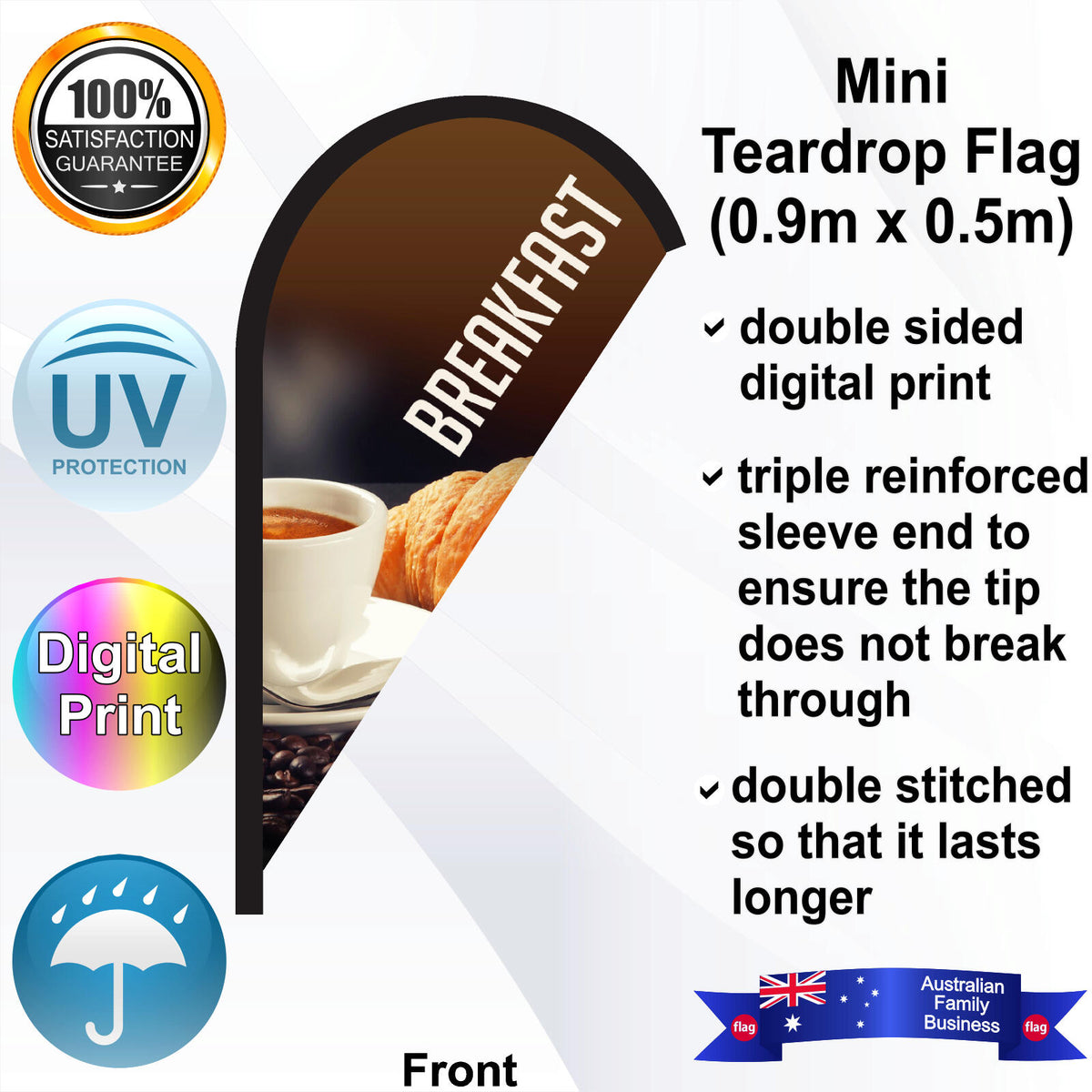 BREAKFAST Teardrop Flag - Front