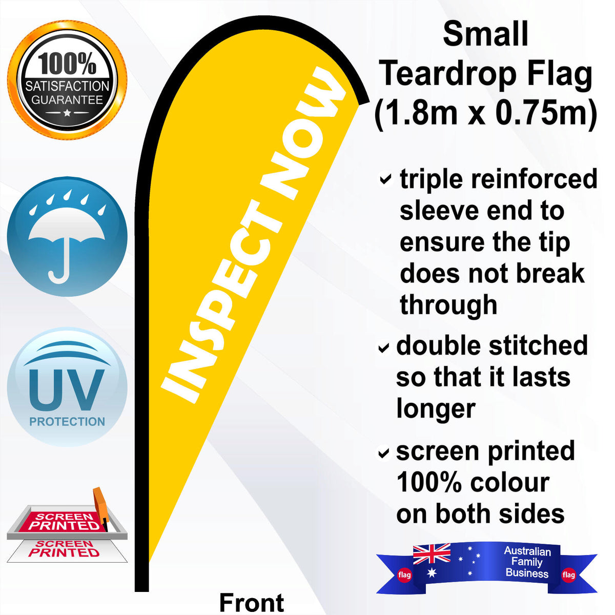 INSPECT NOW Teardrop Flag - Front