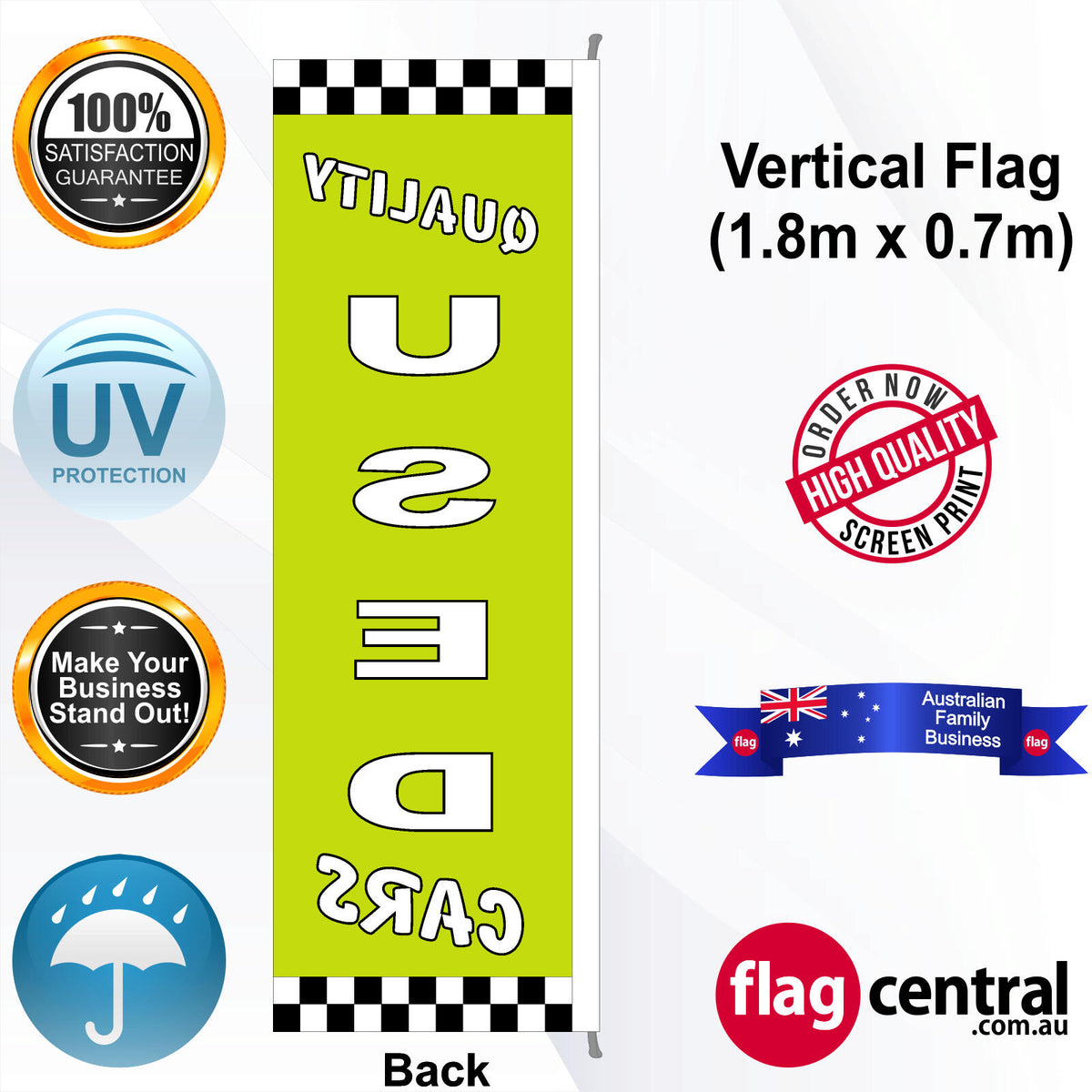 QUALITY USED CARS Vertical Flag - Rear