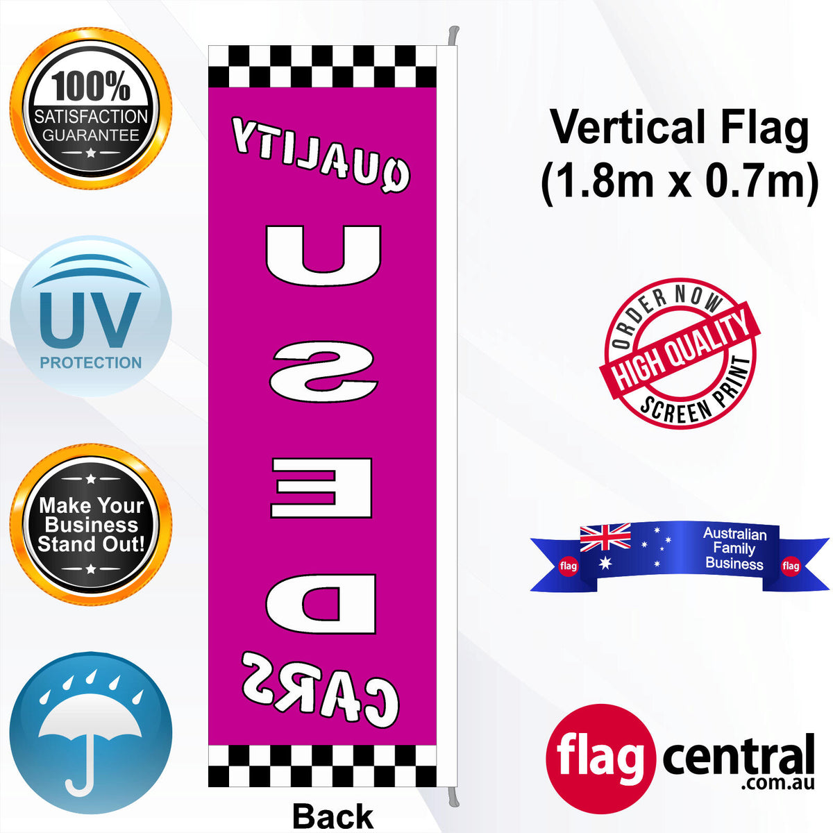 QUALITY USED CARS Vertical Flag - Rear