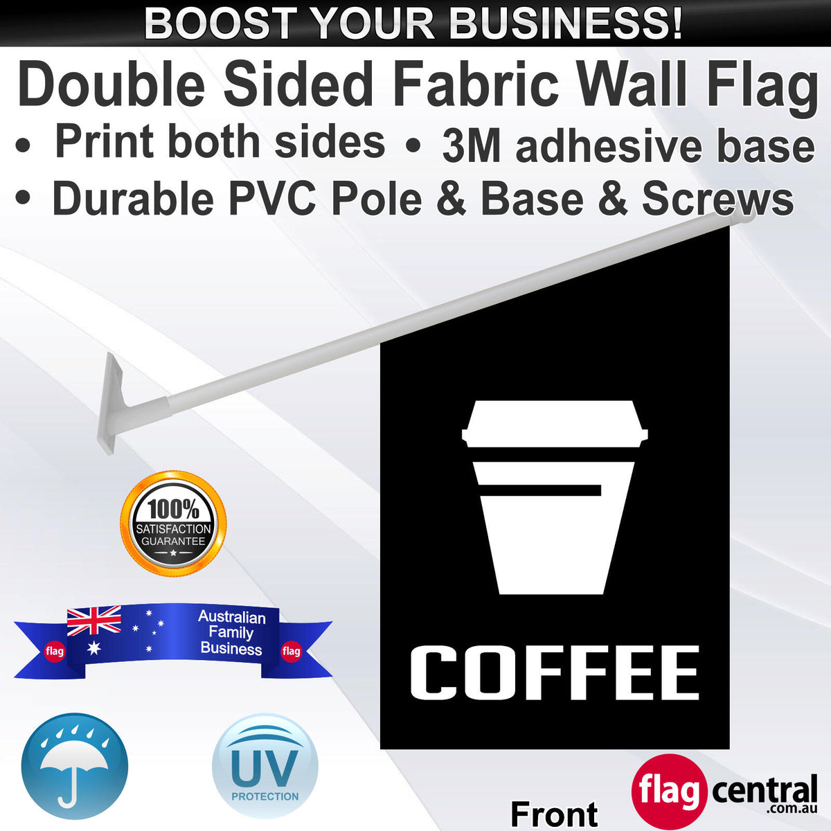 COFFEE with a TAKEAWAY CUP Wall Flag - Front