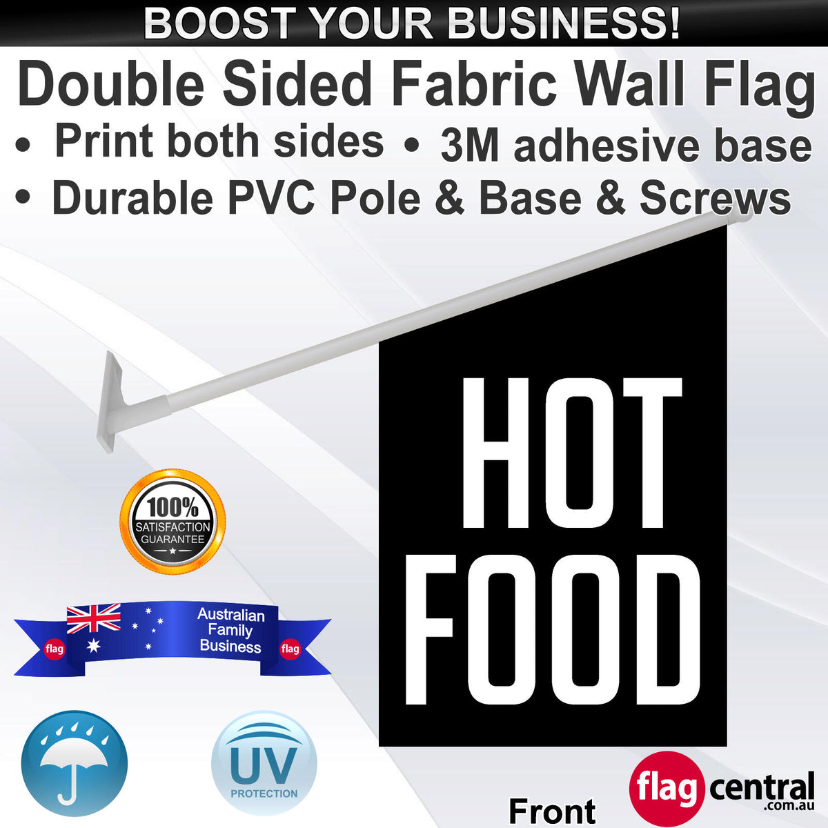 HOT FOOD Black and White Deluxe Fabric Wall Flag