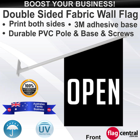 OPEN Black Deluxe Fabric Wall Flag - Front