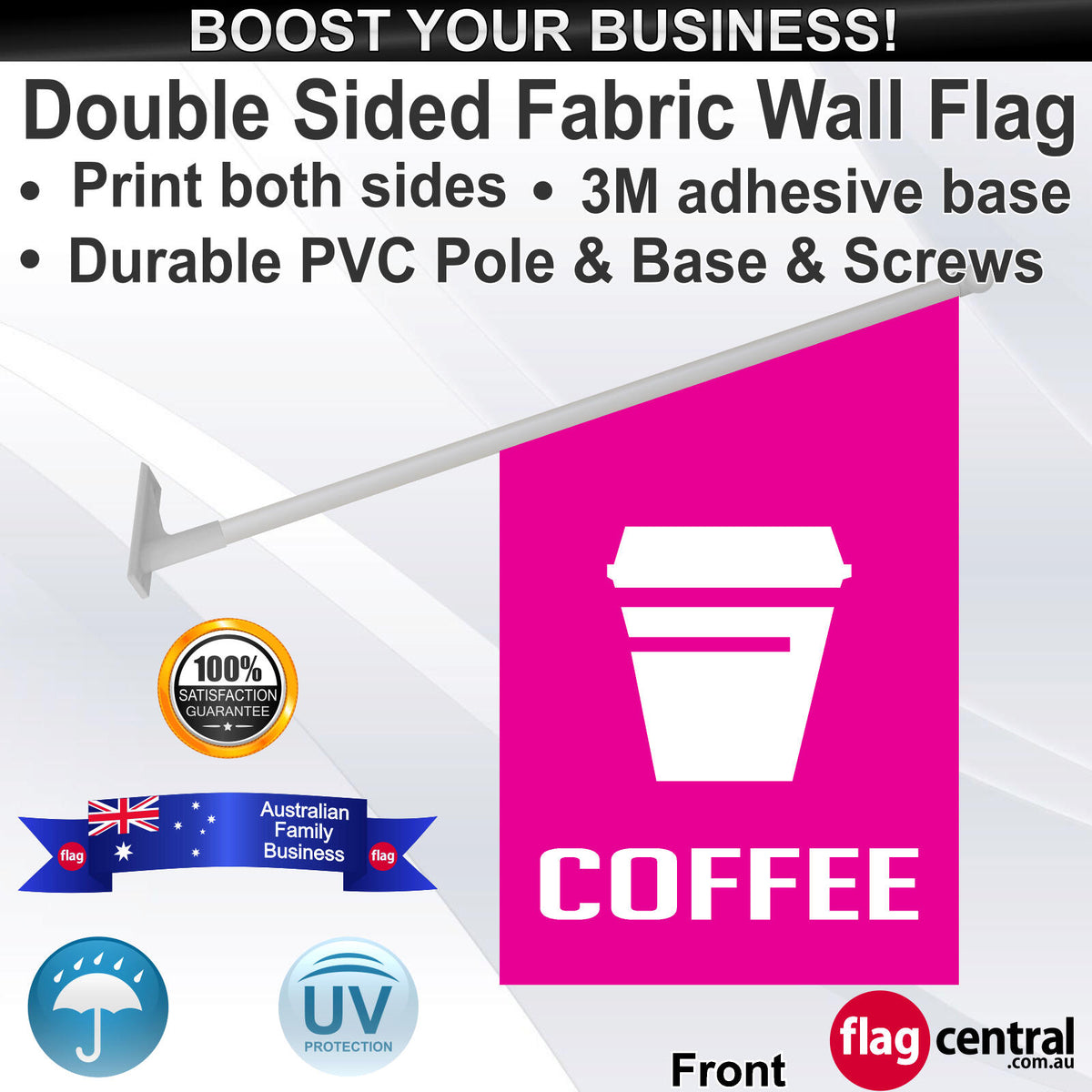 COFFEE with a TAKEAWAY CUP Wall Flag - Front
