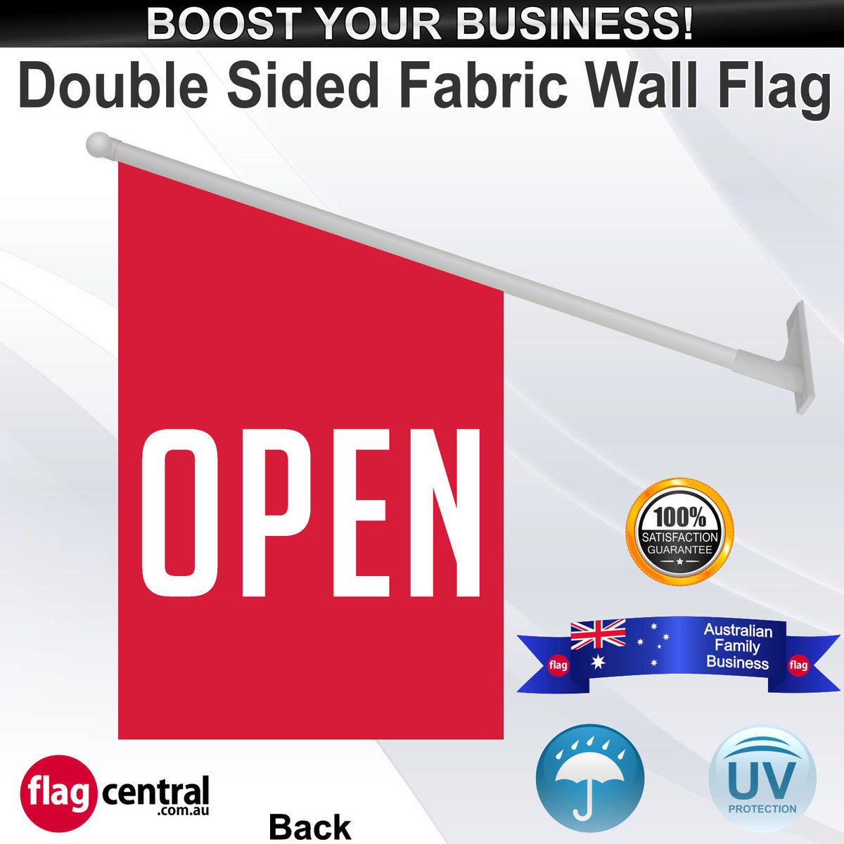 OPEN Red Deluxe Fabric Wall Flag - view 2
